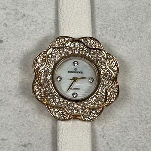 Boussivie Watch Womens 32mm Flower Pave Rhinestone Bezel Gold Tone New Battery